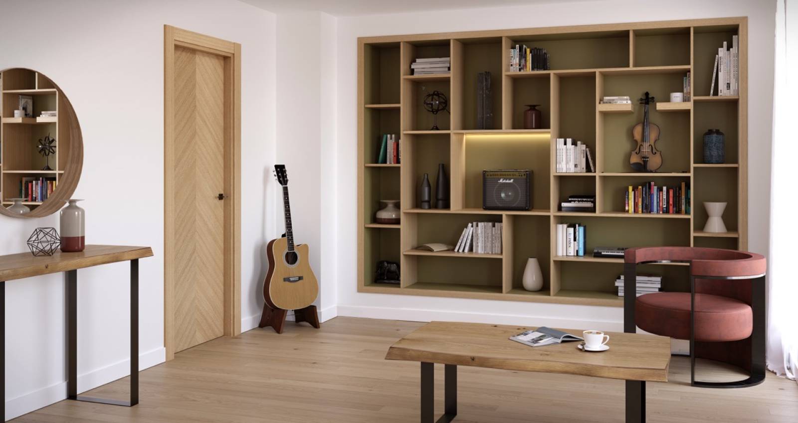  Bibliothèque encastrée sur mesure avec éclairage intégré à La Londe les Maures, dans le Var.